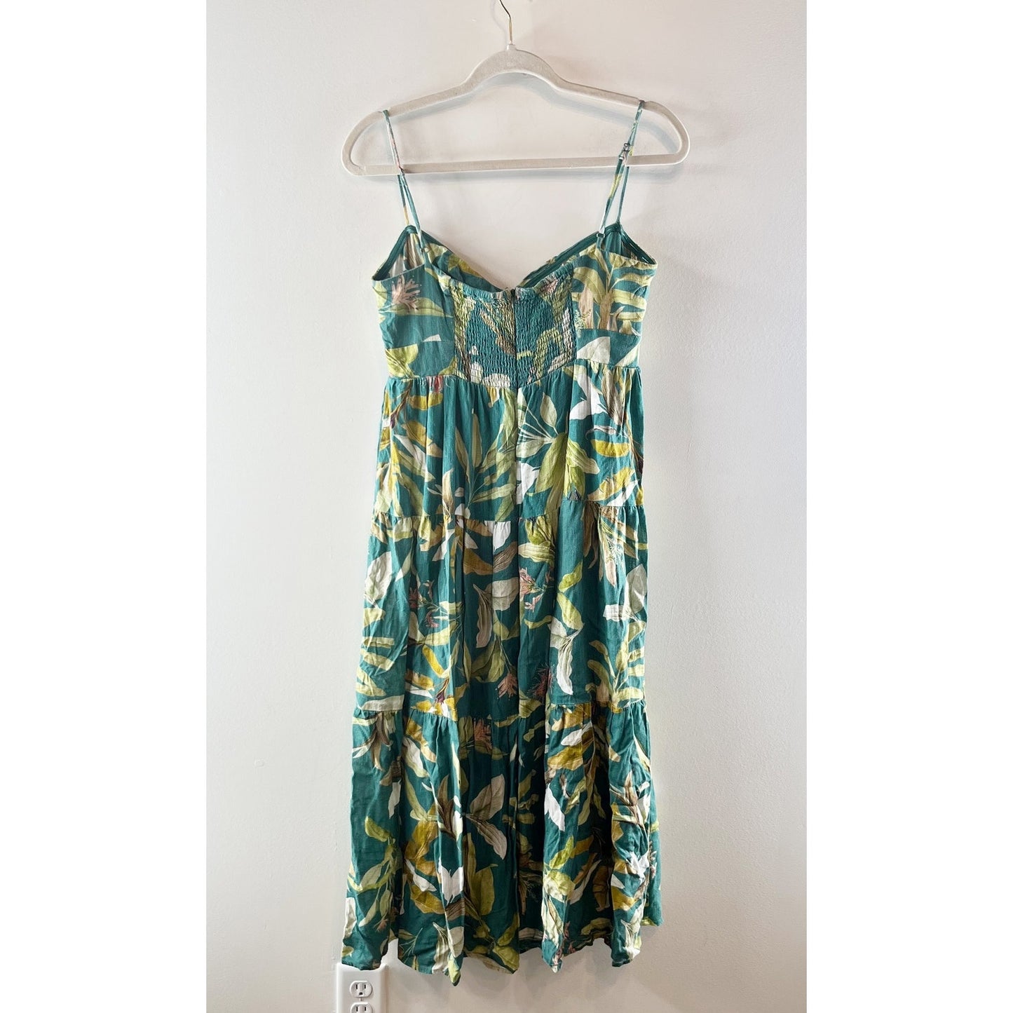 O.P.T. Tie Front Tropical Print Midi Sundress Dress Green Medium