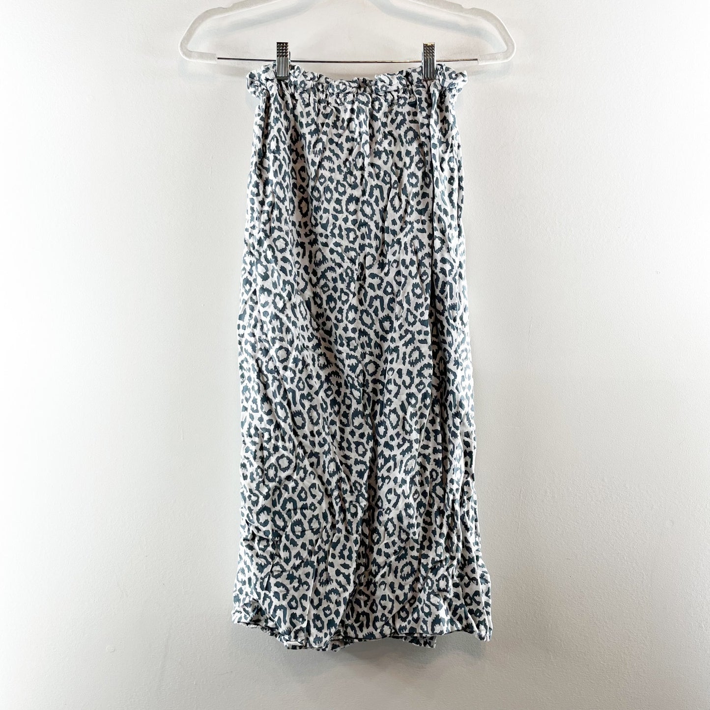 Emerson Fry Pull On High Waisted Drawstring Midi Skirt Leopard Blue XS