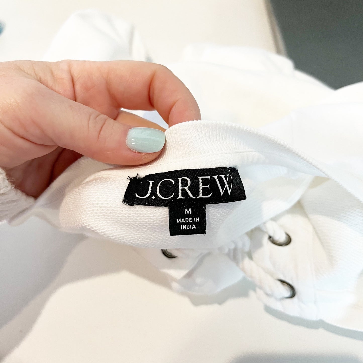J. Crew University Terry Short-Sleeve Lace-Up Sweatshirt Top White Medium