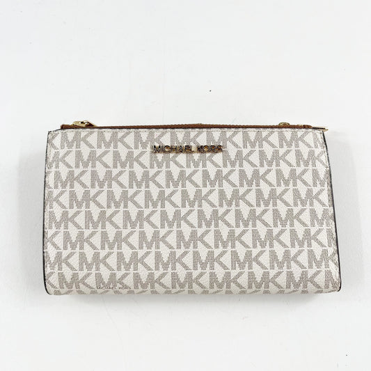 Michael Kors Jet Set Canvas Bi Fold Logo Wallet Cream Brown