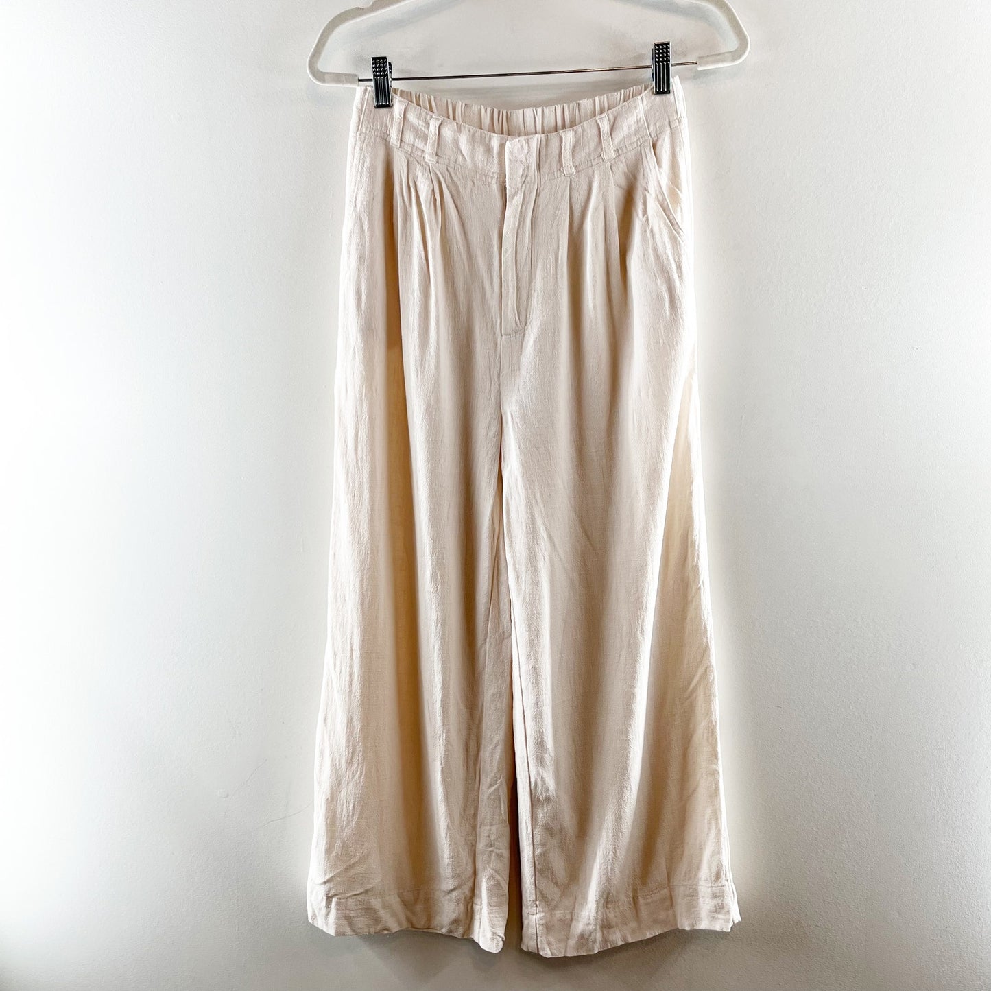 Z Supply High Rise Wide Leg Farrah Linen Blend Pants Trousers Cream Ivory Small