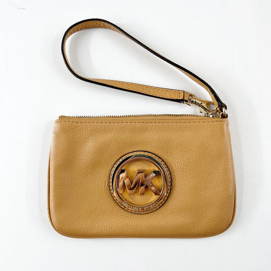 Michael Kors Fulton Zip Leather Wristlet Wallet Gold