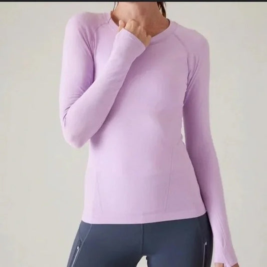 Athleta Momentum Seamless Long Sleeve  Activewear Top Bubblegum Pink Large