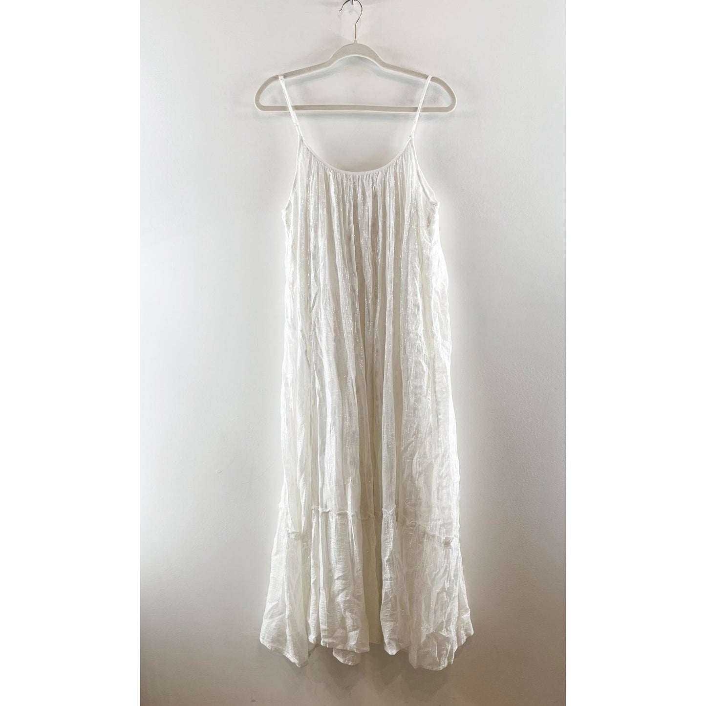 Debbie Katz South Beach Cotton Striped Metallic Maxi Dress White Medium