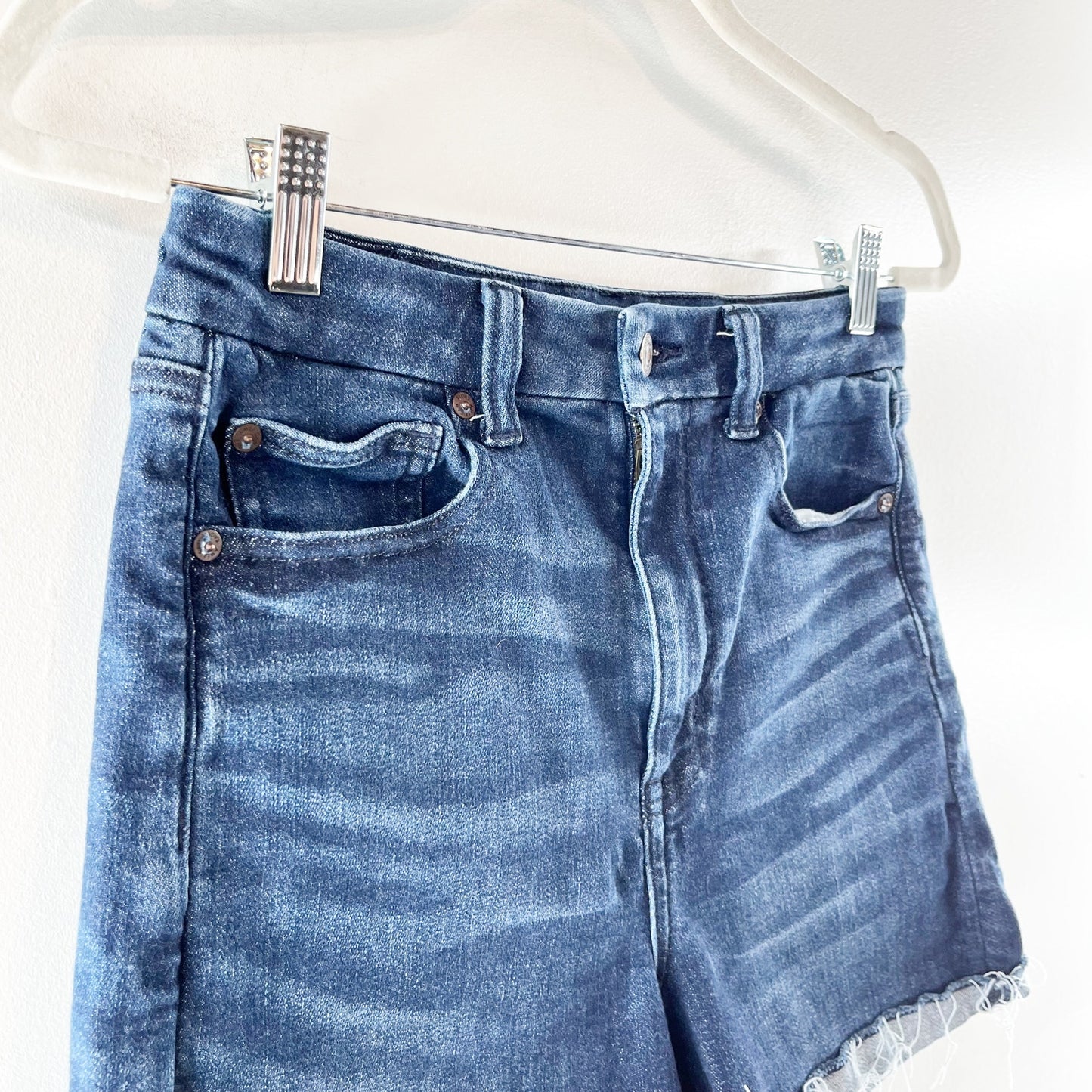 American Eagle Curvy Super High Rise Shortie Jean Denim Shorts Blue 8