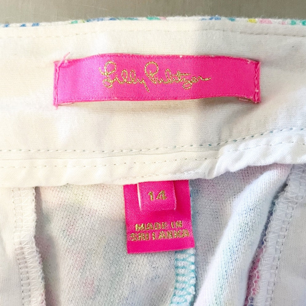 Lilly Pulitzer Low Rise Buttercup Scalloped Hem Chino Shorts 5" Pink Blue 14