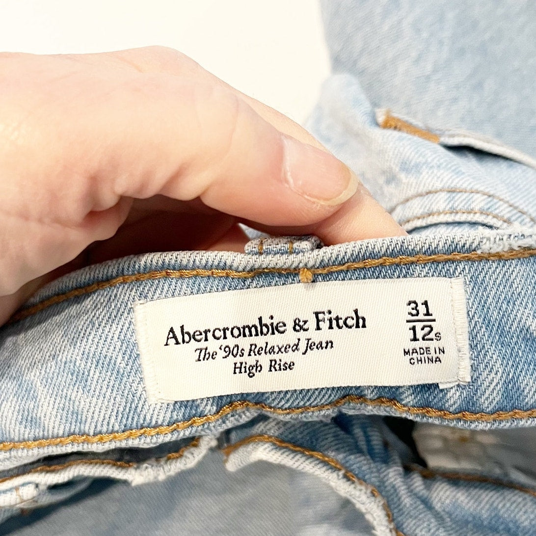 Abercrombie 90s Relaxed Jeans High Rise Distressed Blue 12 Short Petite