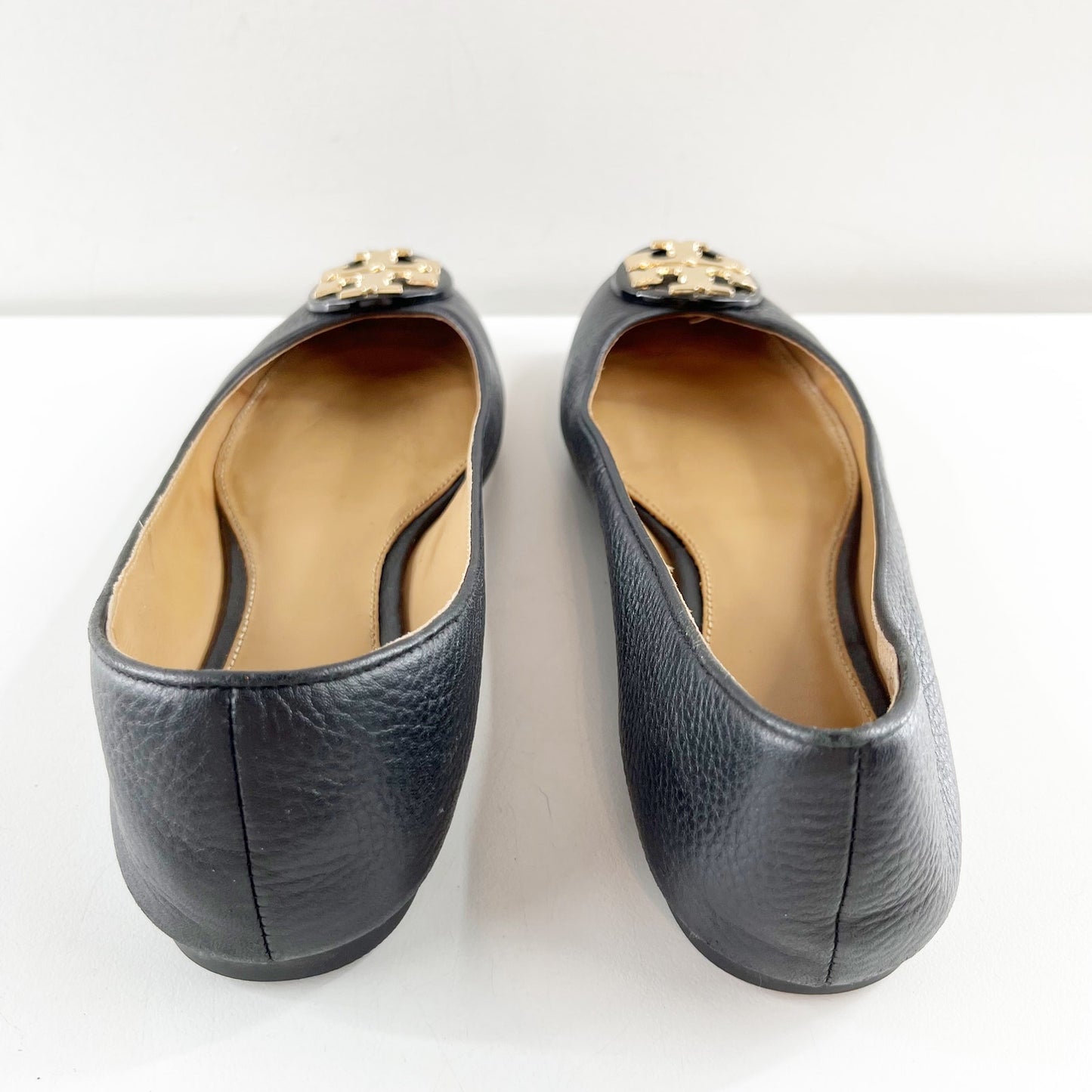 Tory Burch Claire Leather Gold Logo Ballet Flats Black 6.5