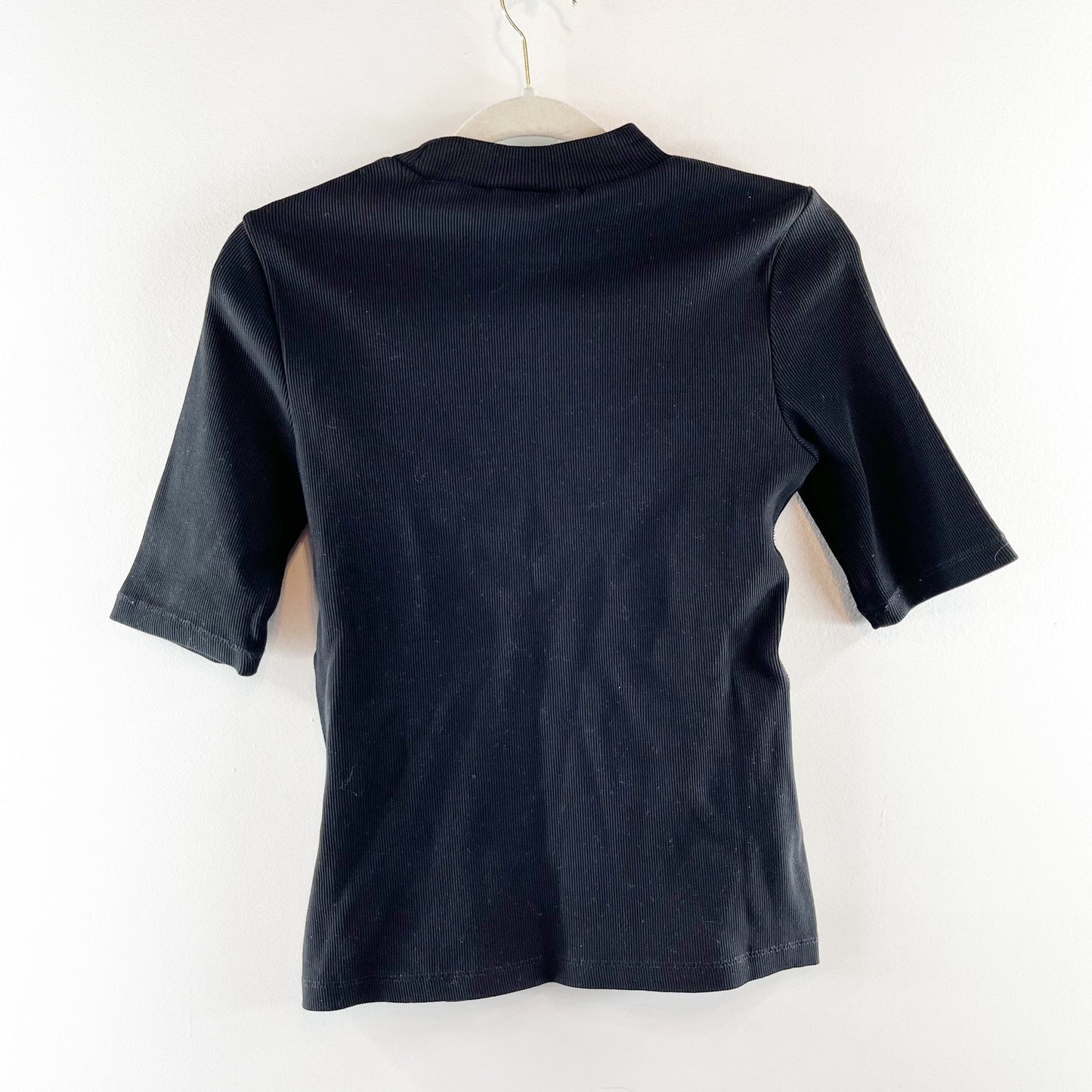 Maeve Anthropologie Ribbed Mock Neck Elbow Length Sleeve Top Black XS