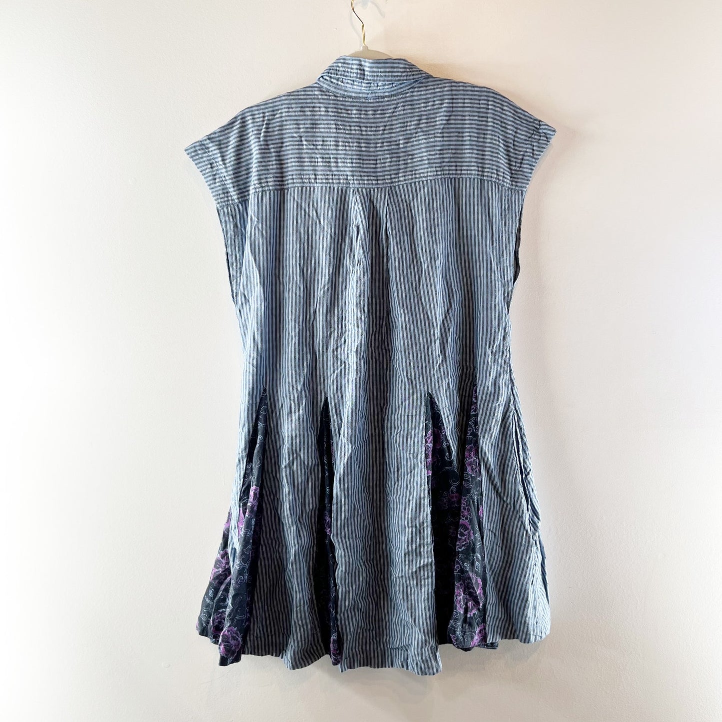 Free People Delilah Short Sleeve Button Up Mini Dress Blue Stripe /xs
