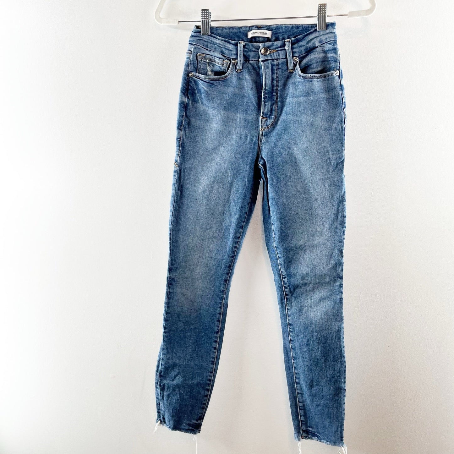 Good American Good Legs High Rise Cropped Jeans Raw Edge Blue 2 / 26