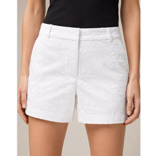 LOFT Riviera Mid Rise Chino Shorts in Floral Eyelet White 6