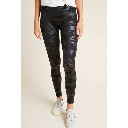 SPANX Faux Leather High Rise Compression Camo Leggings Black Large