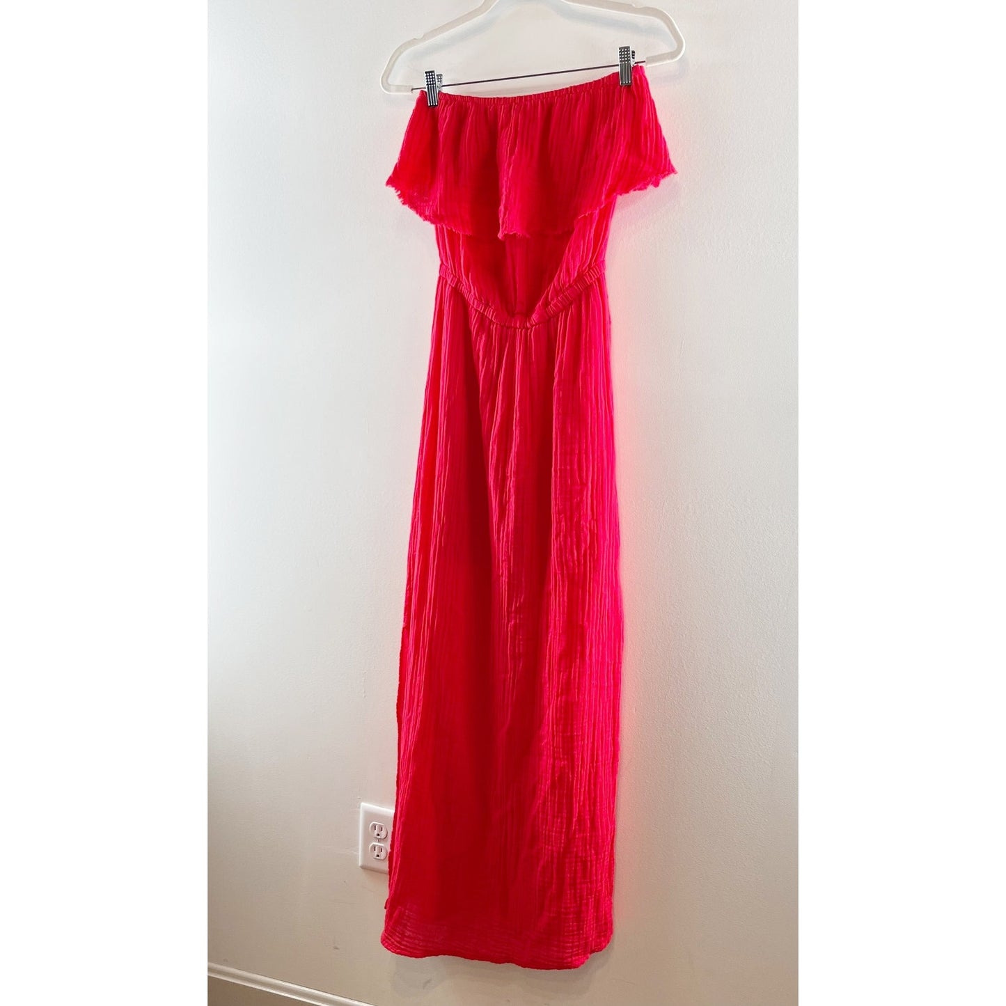 Michael Stars 100% Cotton Double Gauze Ruffle Tara Tube Maxi Dress Salsa Red XS