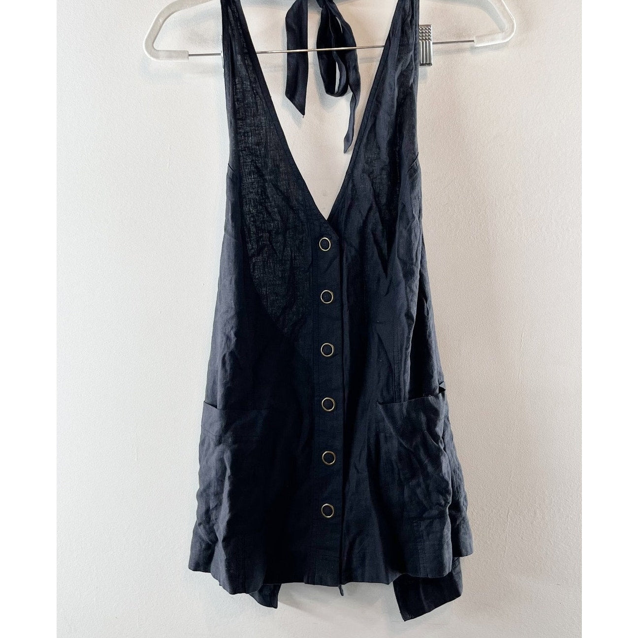 Free People Scout Linen Blend Sleeveless Halter Neck Tunic Tank Top Medium