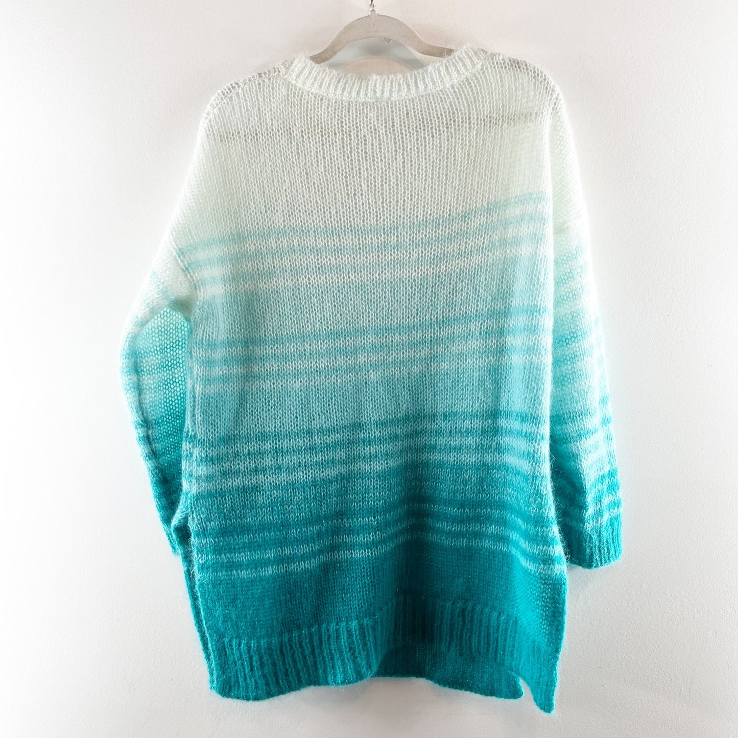 Anthropologie Long Sleeve Ombre Striped Tunic Length Sweater Blue Teal Medium P