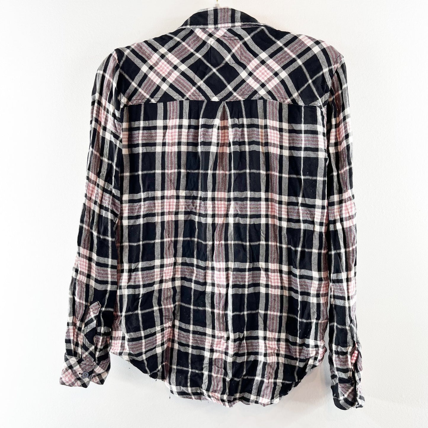 Rails Hunter Long Sleeve Plaid Flannel Button Down Shirt Onyx Rose Gold XS