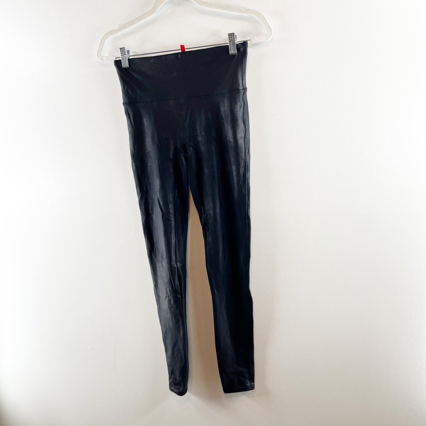 Spanx High Rise Compression Faux Leather Leggings Black Large Petite