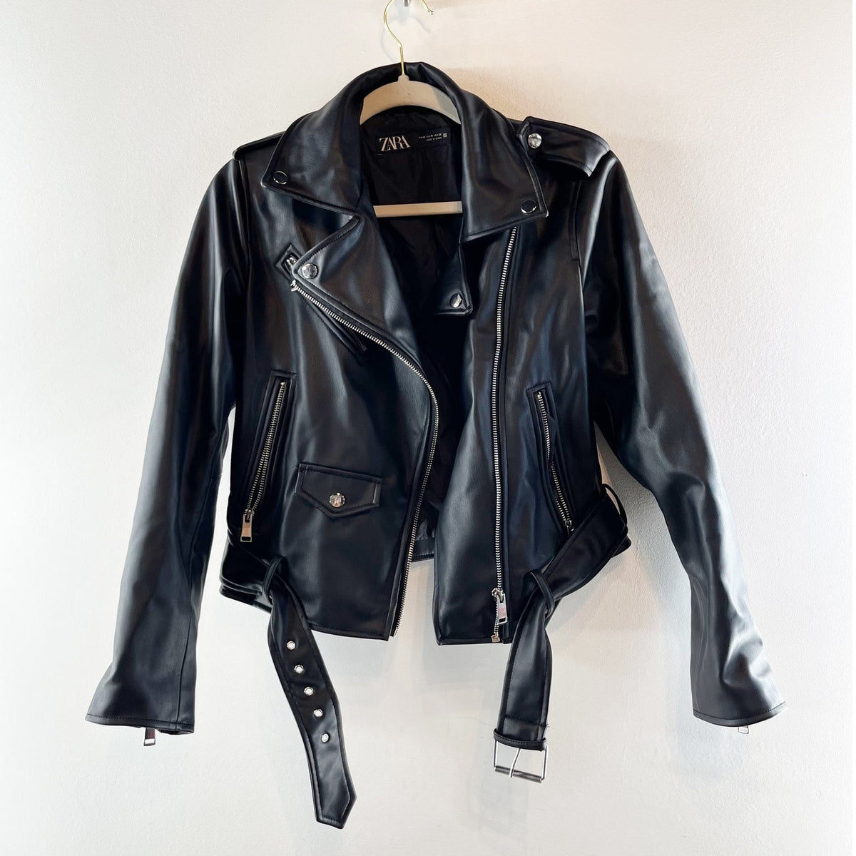 ZARA Faux Leather Moto Biker Jacket Black Medium