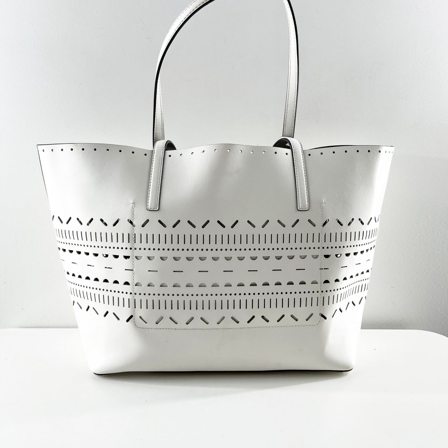 Kate Spade Lillian Court Laser Cut Tote Purse Bag Leather White