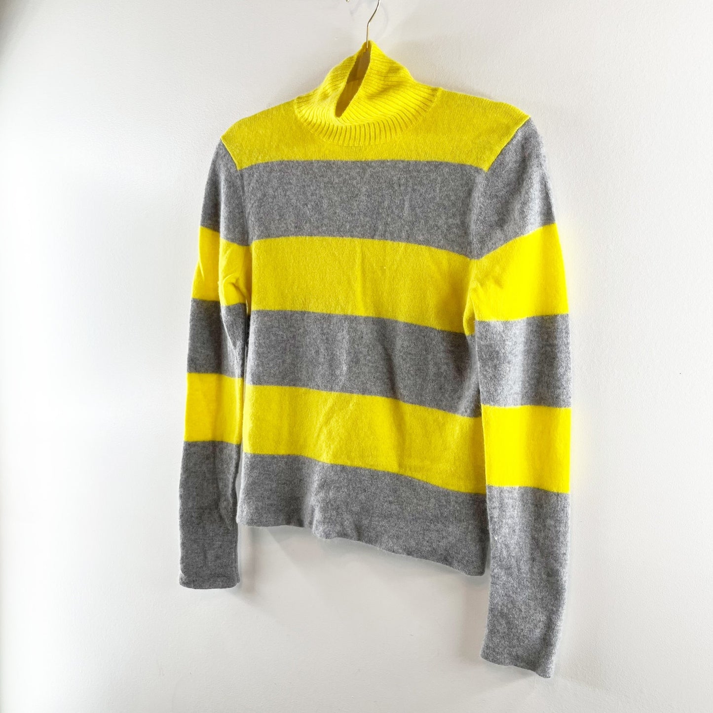 525 America Cashmere Striped Turtleneck Sweater Yellow Gray Small