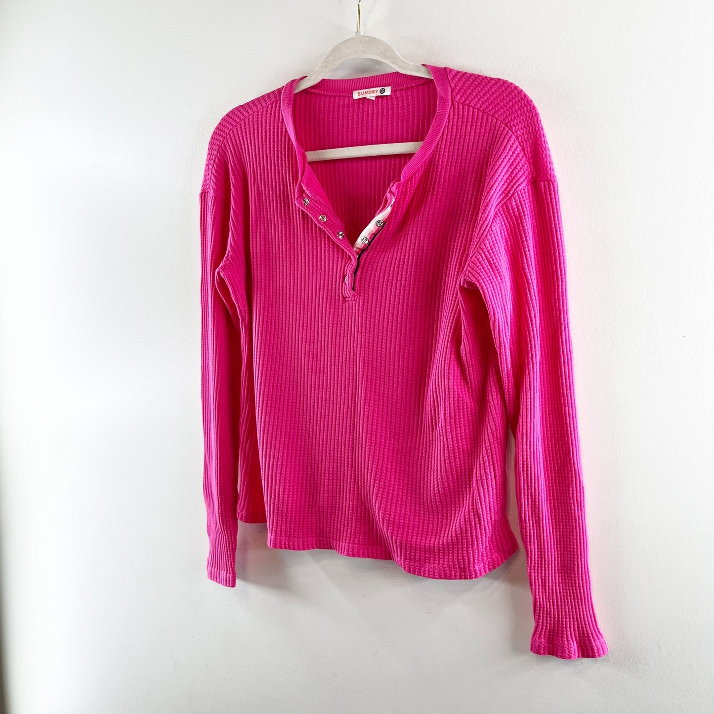 Sundry Evereve Long Sleeve Henley Waffle Thermal Snap Tee Pink XS