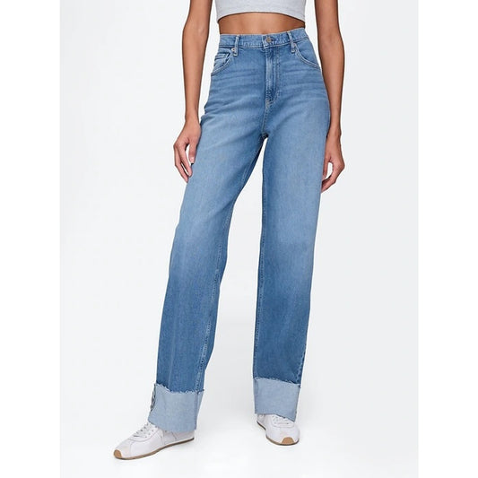 GAP Mid Rise 90s Loose Cuffed Straight Leg Jeans Blue 0 / 25