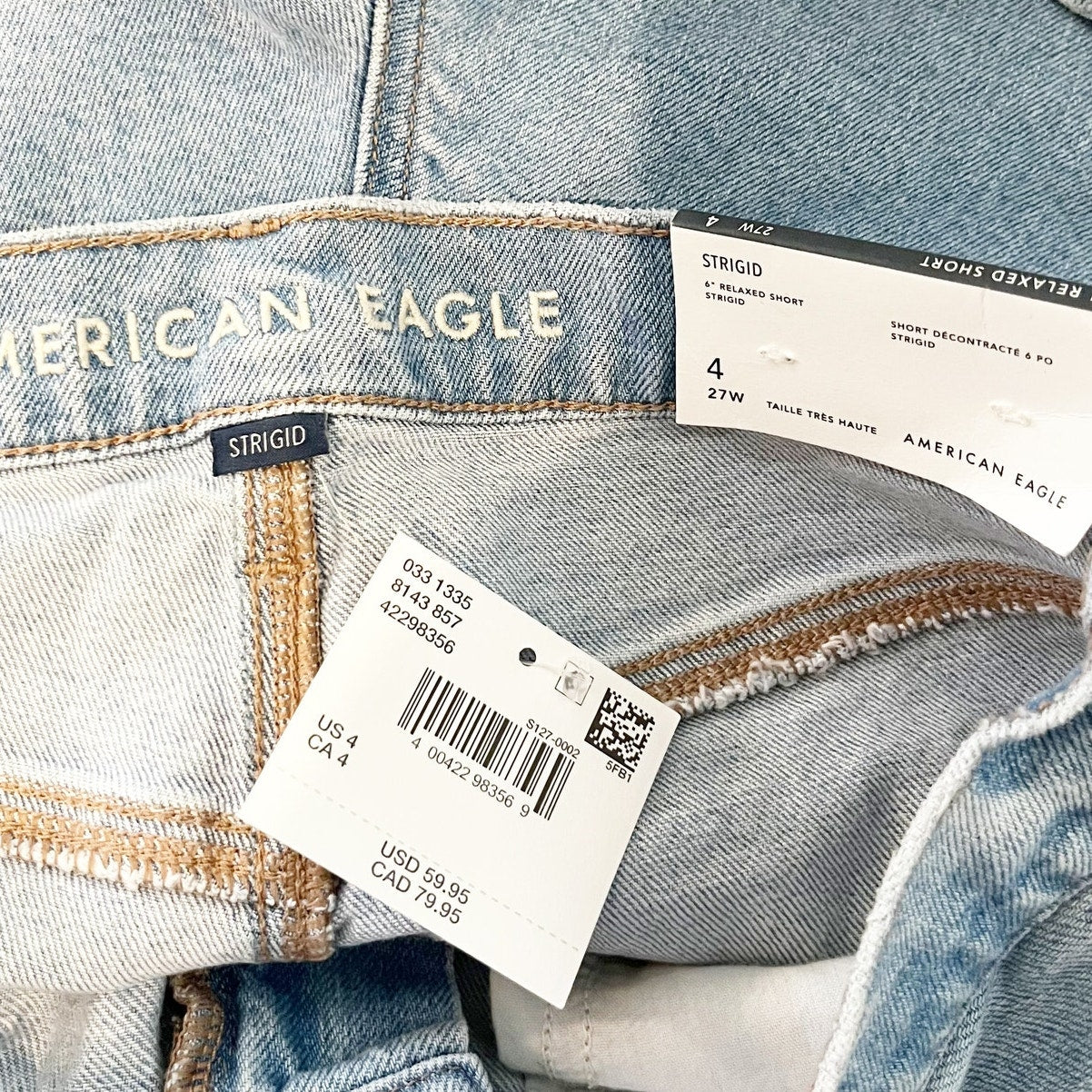 American Eagle 6" Strigid Super High-Waisted Relaxed Denim Shorts Blue 4