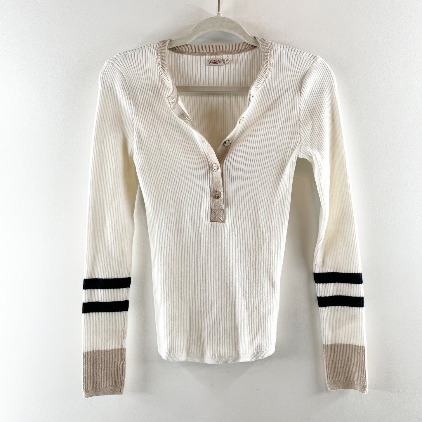Faherty Mikki Henley Ribbed Cotton Cashmere Sweater Top White Small