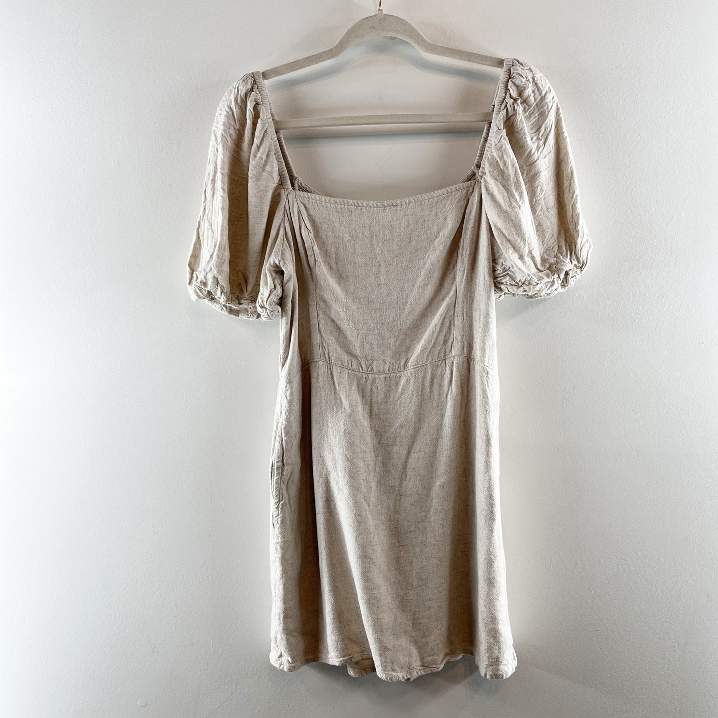 Abercrombie & Fitch Square Neck Puff Short Sleeve Mini Dress Tan Medium