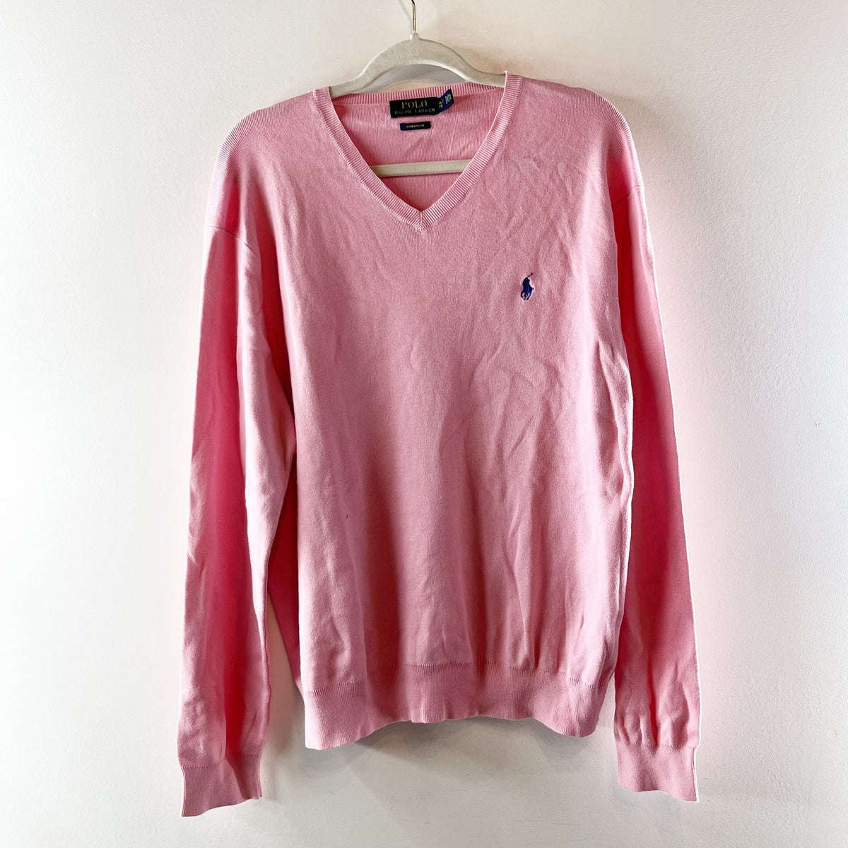 Polo Ralph Lauren V Neck Pima Cotton Long Sleeve Pullover Sweater Pink XL
