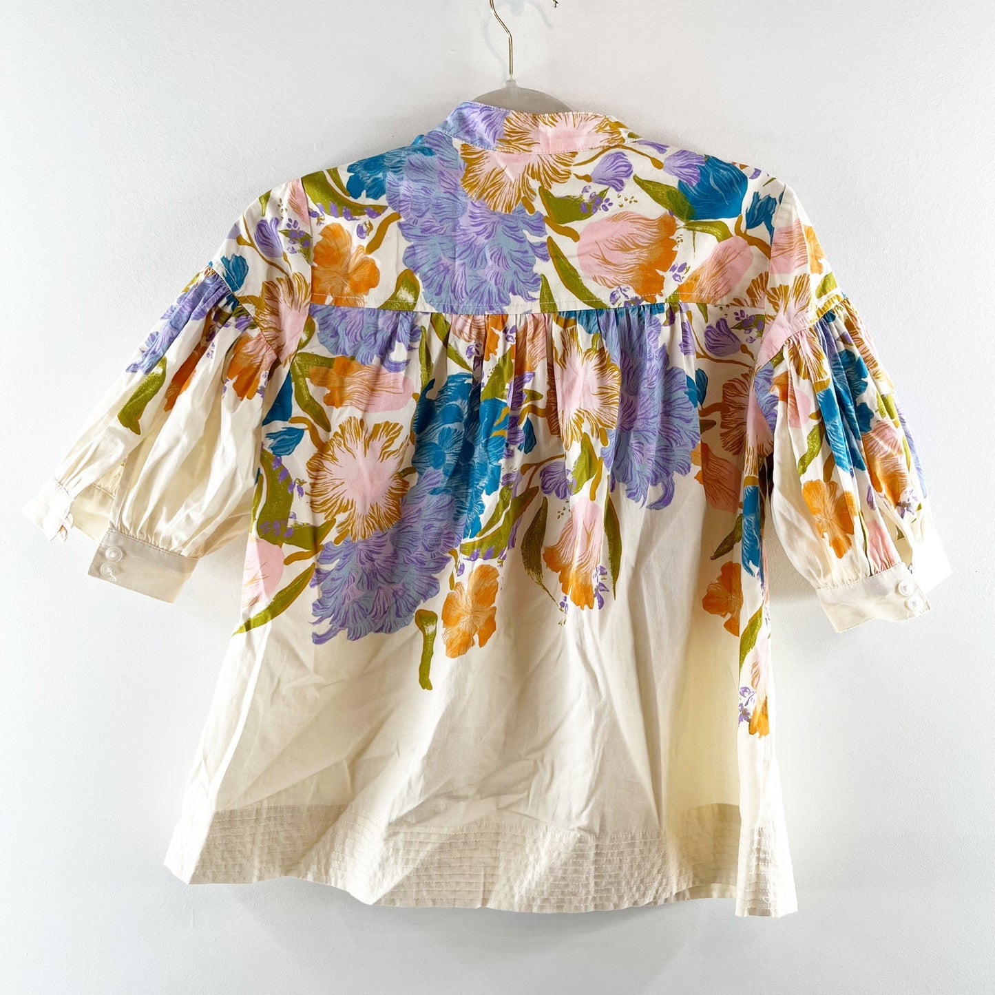 Anthropologie The Darcey Popover Floral Swing Top by Yukiko Noritake Cream XS