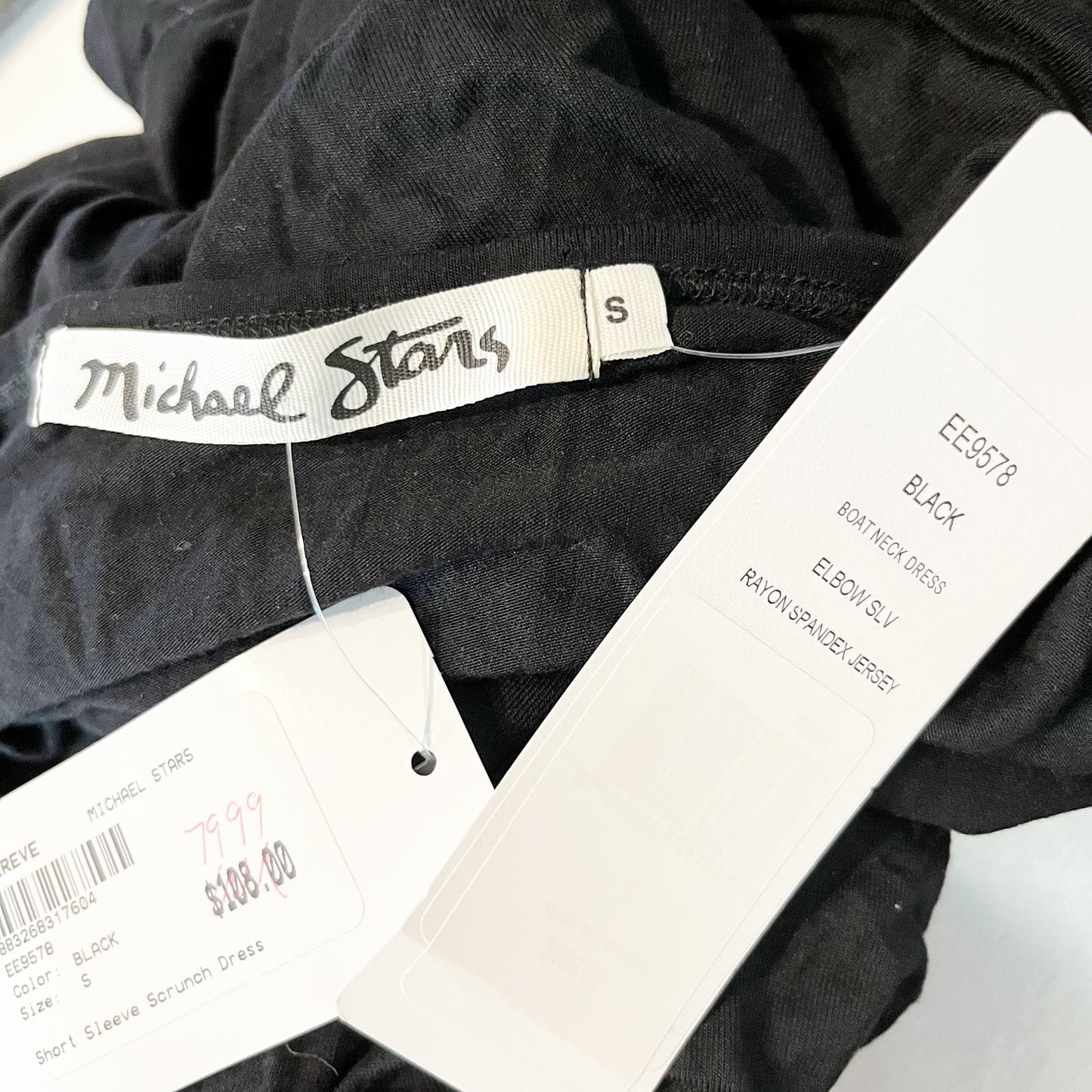 Michael Stars Short Sleeve Scrunch T-Shirt Mini Dress Black Small