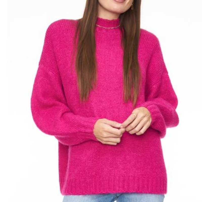 Pistola Carlen Long Sleeve Mock Neck Oversized Knit Pullover Sweater Fuchsia XL