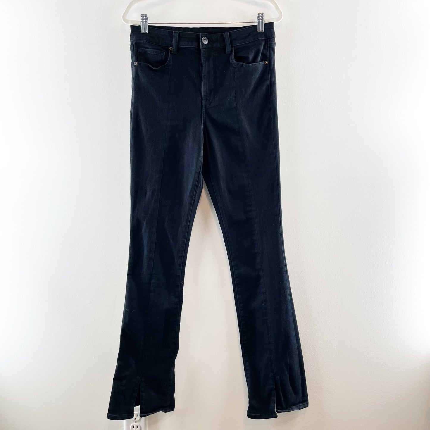 American Eagle High Rise Skinny Kick Split Hem Flare Jeans Dark Blue 12 X-Long