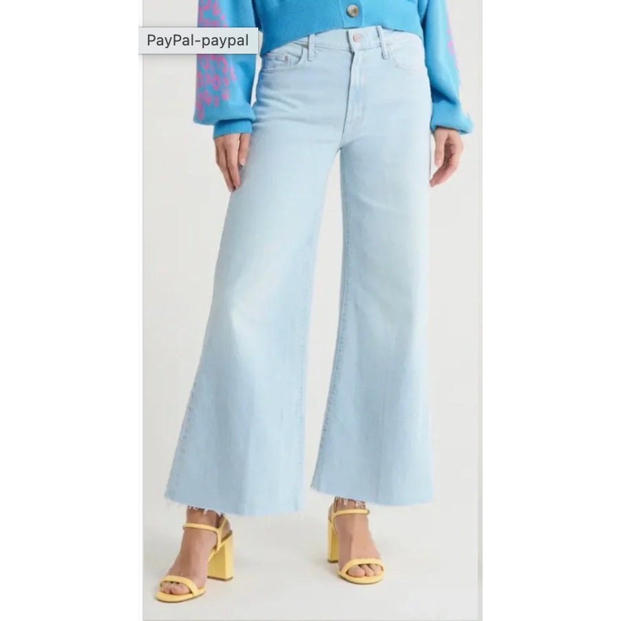 Mother The Twister Ankle Fray Wide Leg High Rise Jeans in Cowabunga Wash Blue 27