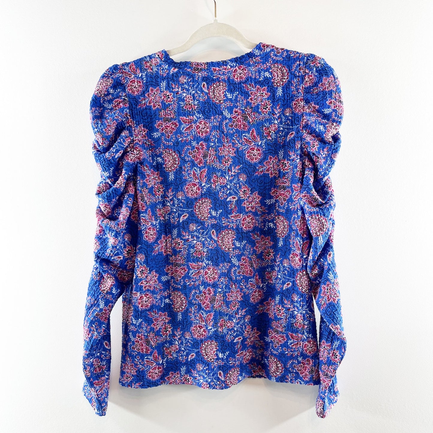 LOFT Garden Shirred Puff Long Sleeve Top Blouse in Cerulean Star Blue Medium