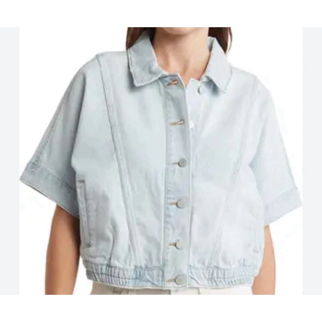 Habitual Oversized Short-Sleeve Denim Cropped Jacket Mist Bleached Blue XS