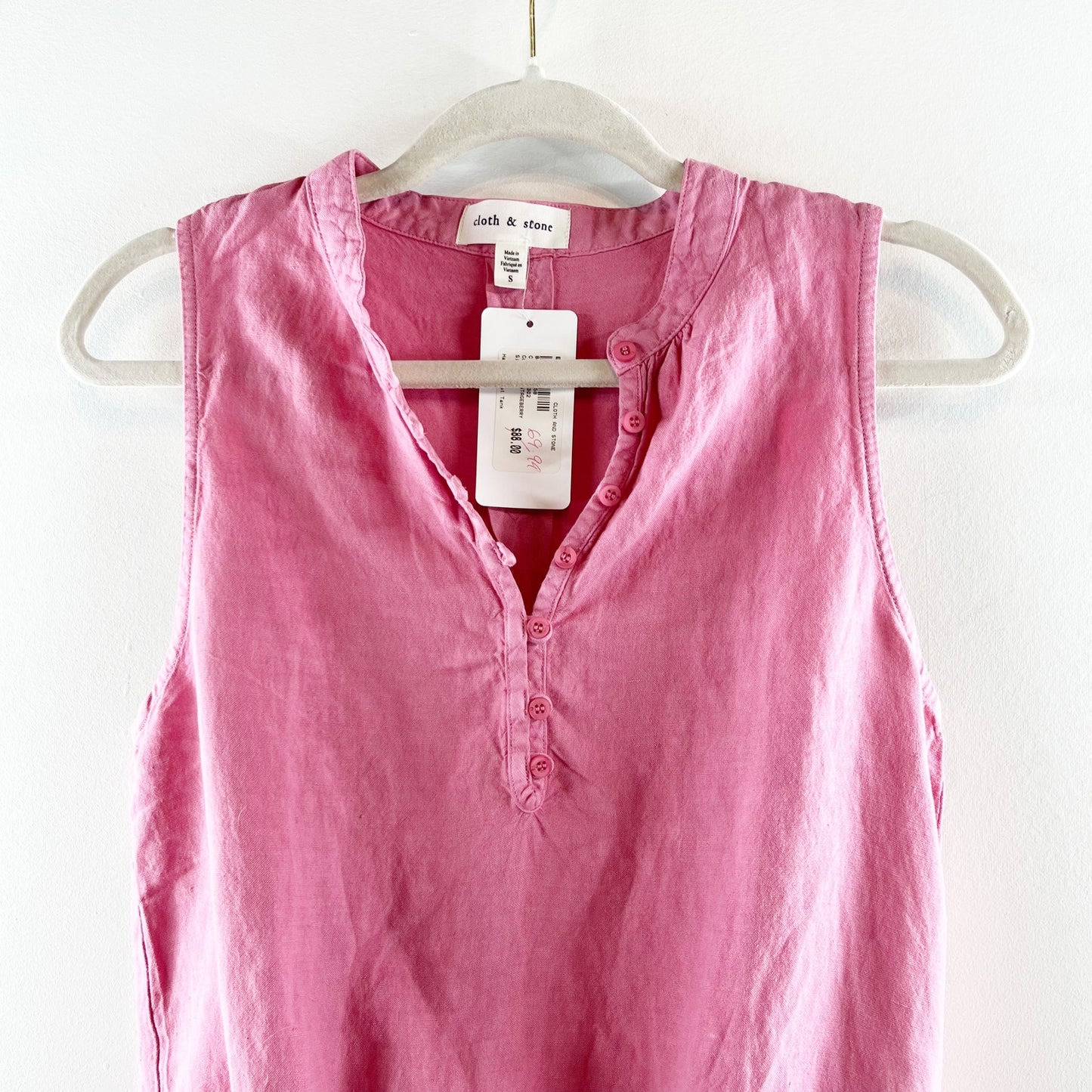Cloth & Stone Half Placket Linen Blend Tank Top Vintage Berry Pink Small