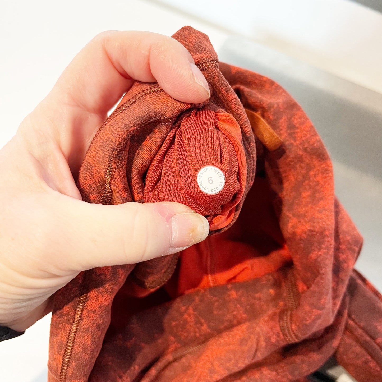 Lululemon Wunder Train High-Rise Tight 25" Denim Wash Print Autumn Red Black 6