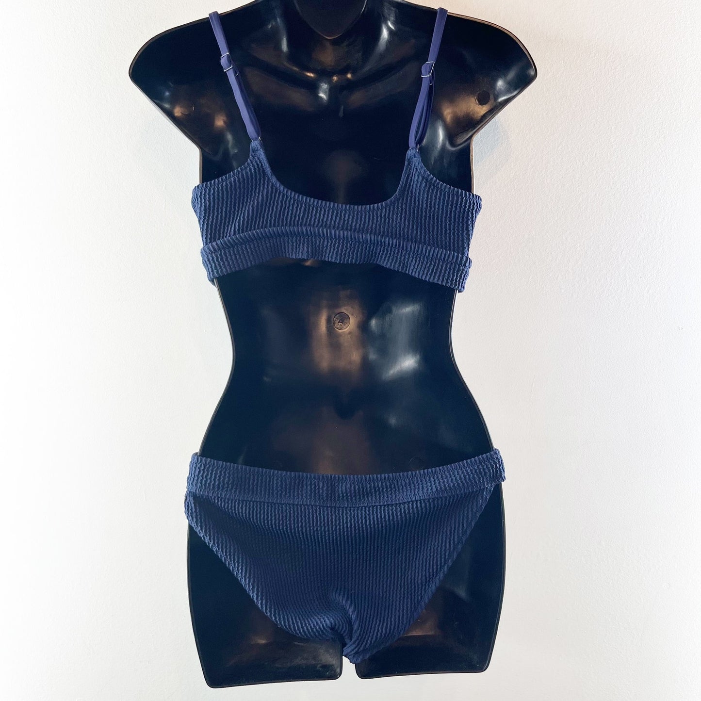 Aerie Crinkle Scoop Cutout Bikini Top & Pull Cheeky Bikini Bottom Set Navy Large