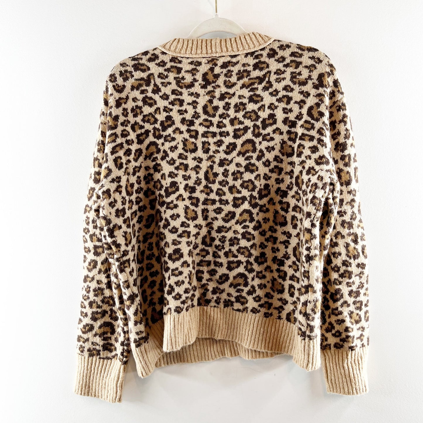 American Eagle Oh So Soft Crewneck Pullover Sweater LEopard Tan Small