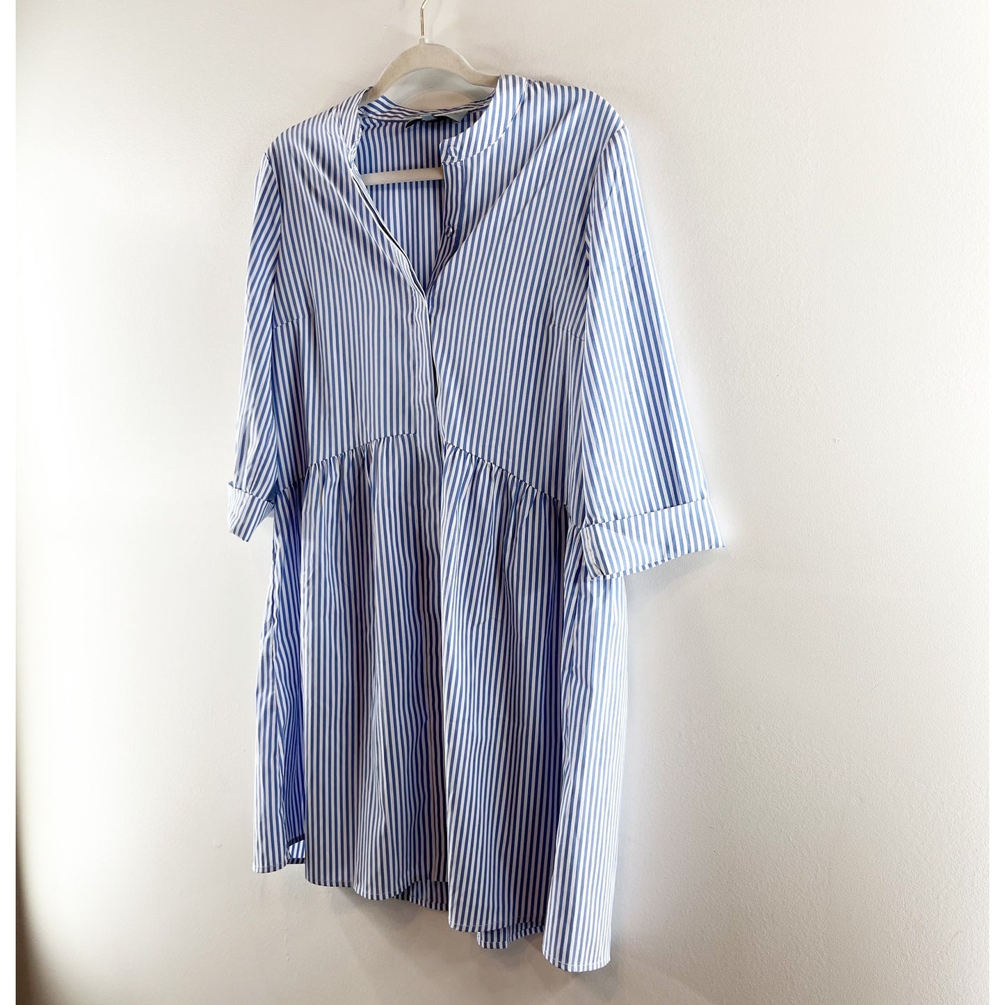 Tuckernuck Royal Striped 3/4 Sleeve Shirt Mini Dress Blue White Small