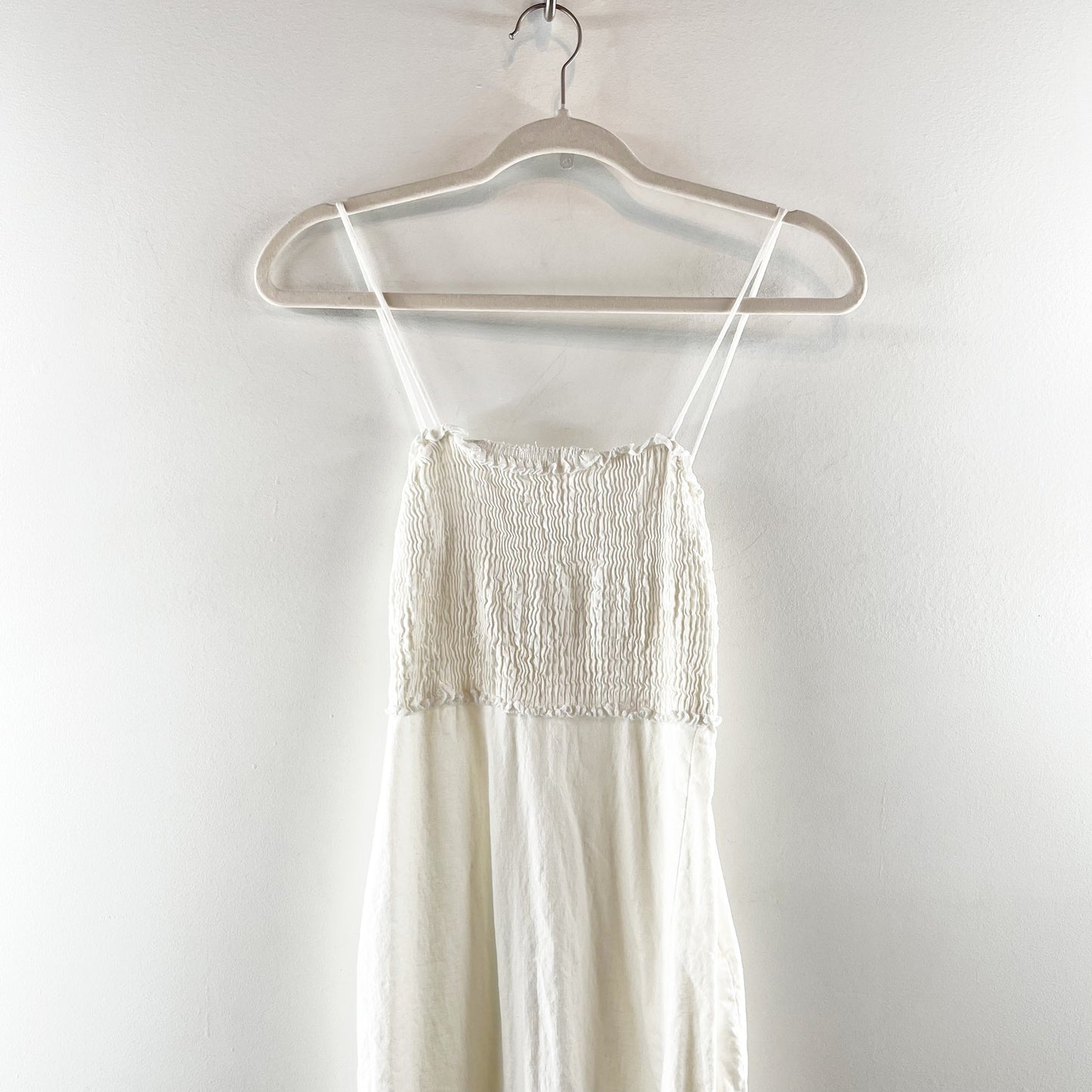 ZARA Smocked Linen Blend Slit Midi Dress White XS