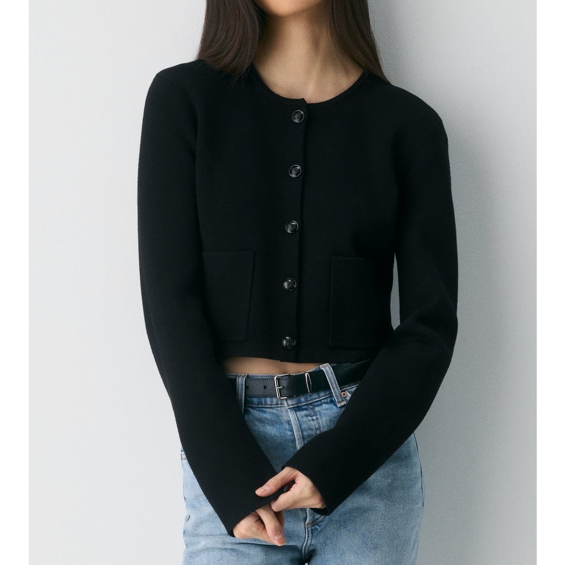 Babaton by Aritzia Notable Wonder Yarn Cropped Cardigan Sweater Black XS