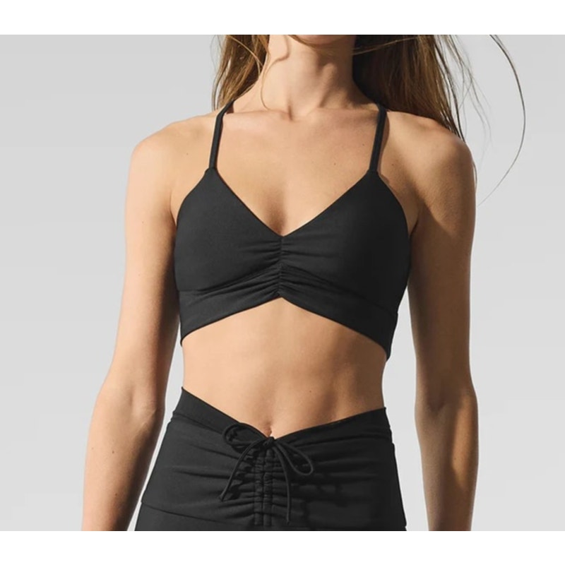 Alo Airlift Divine Ruched Center X Back Sports Bra Black Small
