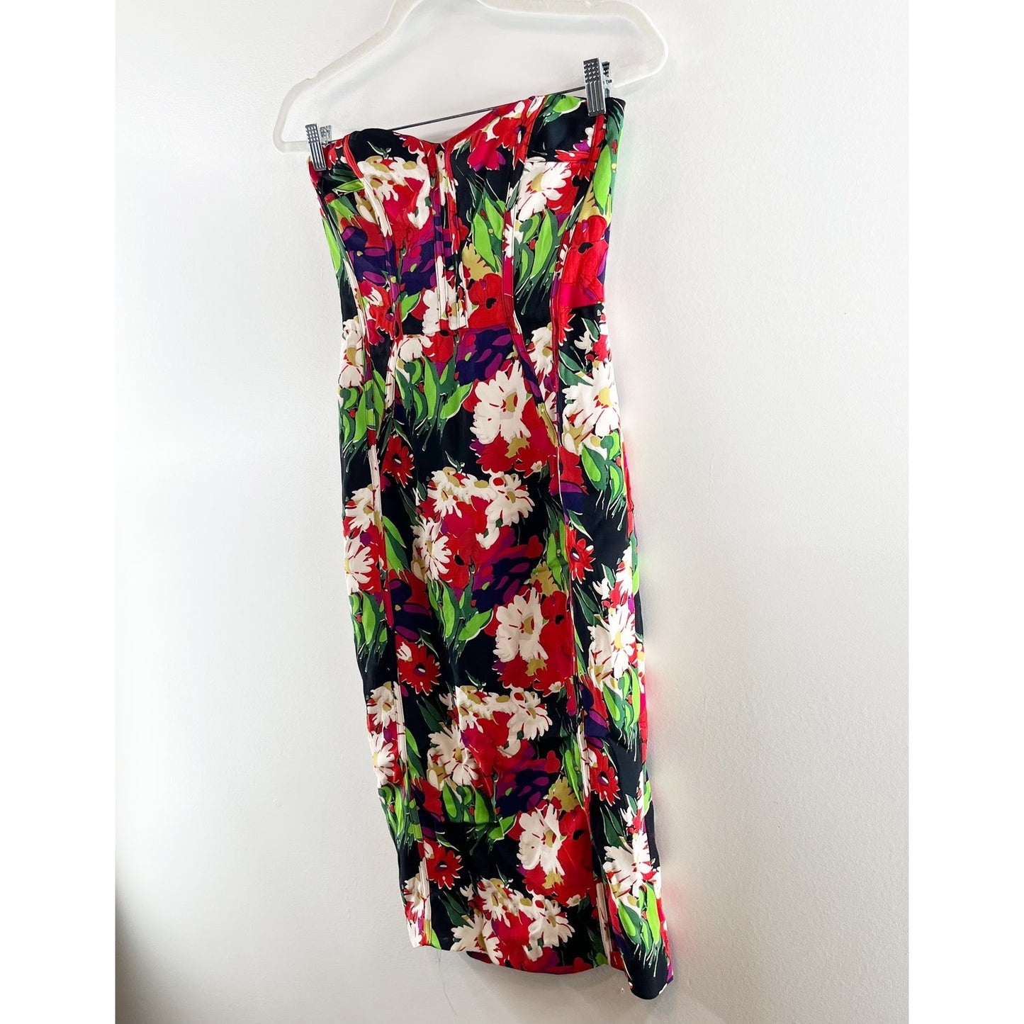 Veronica Beard Saffron Strapless Corset Knee Length Midi Floral Dress Red 2