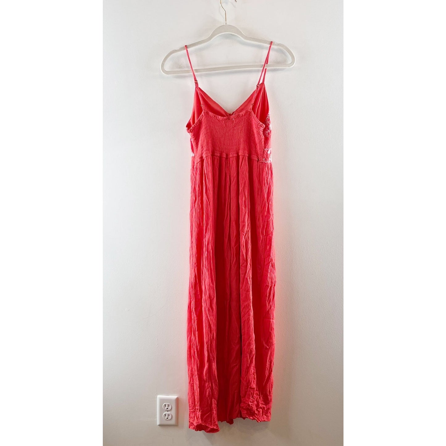 Japna Embroidered Tassel Tie Front Maxi Dress Coral Red Medium