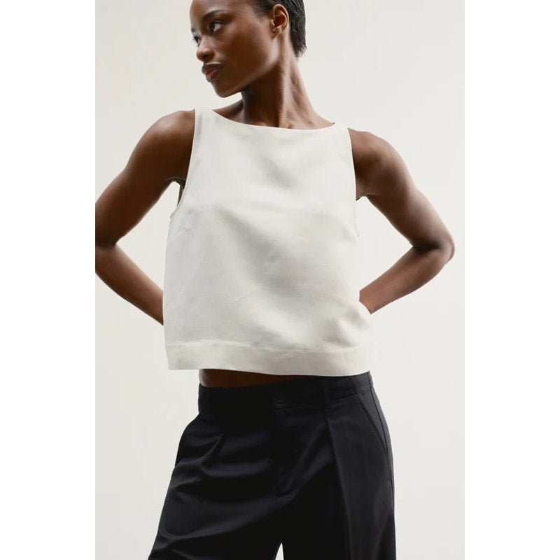 AYR The Swing Silk Linen Blend Sleeveless Crop Tank Top White Small