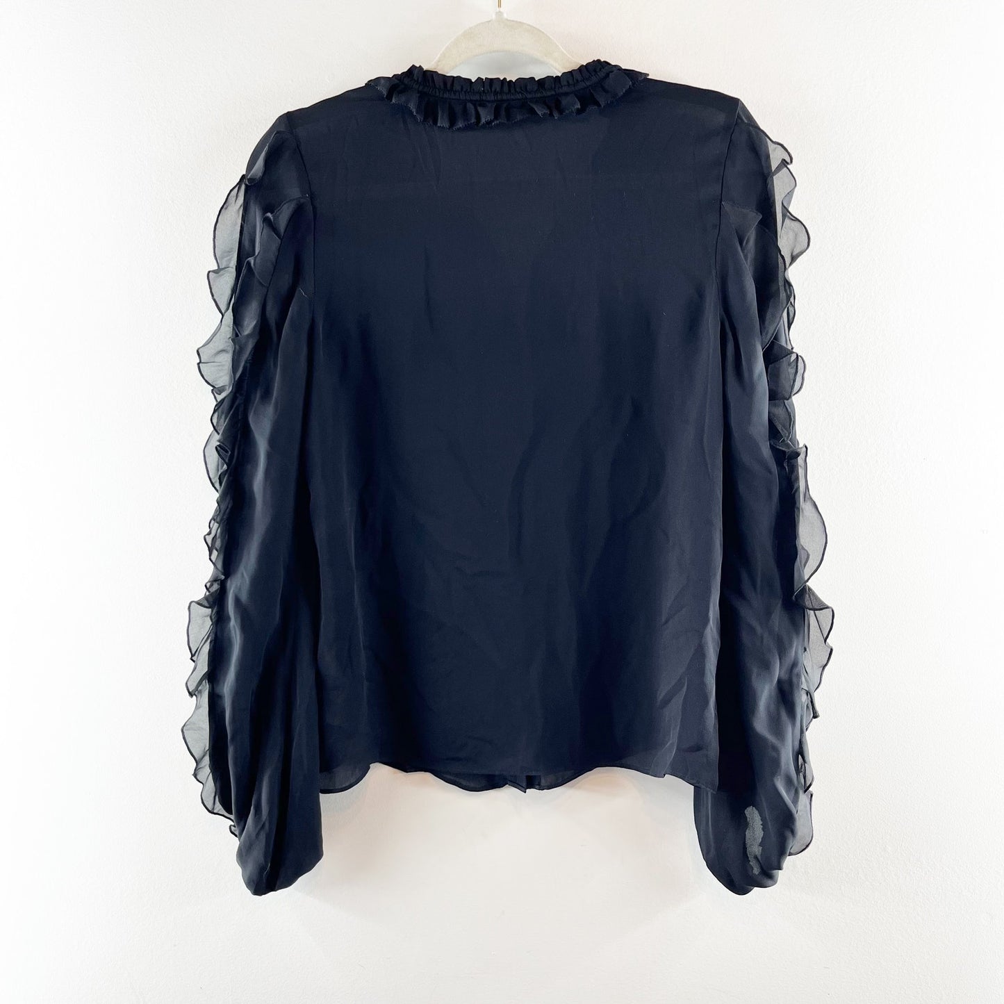 Haute Hippie Ruffled Long Sleeve Button Up Blouse Top Black Small